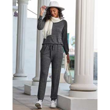 Ekouaer Womens Pajamas Set Long Sleeve Loungewear Soft Lounge Set Joggers with Pockets,Medium,Dark Grey
