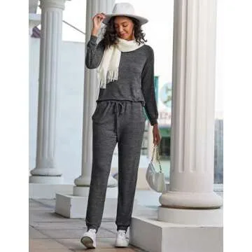 Ekouaer Womens Pajamas Set Long Sleeve Loungewear Soft Lounge Set Joggers with Pockets,Medium,Dark Grey