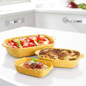 AVLA Porcelain Bakeware Set - Vibrant 3-Piece Kitchen Essential