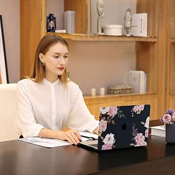MOSISO Compatible with MacBook Pro 16 inch Case 2020 2019 Release A2141 with Touch Bar Touch ID, Plastic Peony Hard Shell Case & Keyboard Cover Skin & Screen Protector, Black