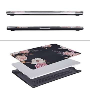 MOSISO Compatible with MacBook Pro 16 inch Case 2020 2019 Release A2141 with Touch Bar Touch ID, Plastic Peony Hard Shell Case & Keyboard Cover Skin & Screen Protector, Black