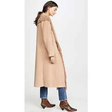 Line & Dot Women's Linda Fringe Coat, Camel, Tan, XS