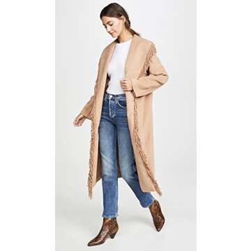 Line & Dot Women's Linda Fringe Coat, Camel, Tan, XS
