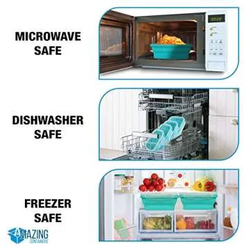 AMAZING CONTAINERS Collapsible Silicone Food Storage Container Set of 4 with Lids | Stackable | Microwaveable | Freezer, Dishwasher Safe| BPA Free