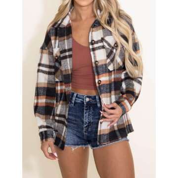 AUTOMET Womens Fall Outfits Fashion Clothes Shackets Flannel Plaid Button Down Long Sleeve Shirts Ja...