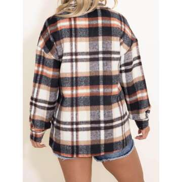 AUTOMET Womens Fall Outfits Fashion Clothes Shackets Flannel Plaid Button Down Long Sleeve Shirts Jackets Orangewhite S