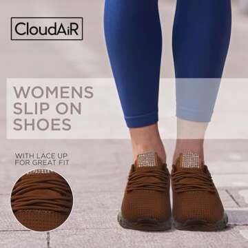 CLOUDAIR Vesta Women's Sneakers: Casual Running, Walking Arch Support Shoes, Lightweight Slip-On Soc...