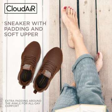 CLOUDAIR Vesta Women's Sneakers: Casual Running, Walking Arch Support Shoes, Lightweight Slip-On Sock Design, Non-Slip Work Shoes for Women, Comfortable Air Cushioned Platform Sneakers, Brown, 7.5