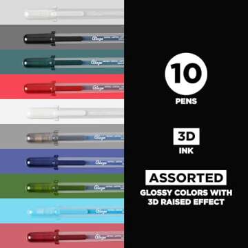 SAKURA Glaze 3D Ink Pen - 3D Ink Pen for Lettering, Drawing, Ornaments, & More - Assorted Colored Ink - 10 Pack