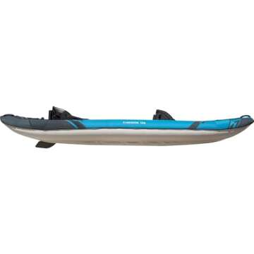AQUAGLIDE Chinook 120 Inflatable 12' Foot Kayak Kit Packable for Adults Family Friendly Pet Adaptable 1 or 2 Riders Blow Up Recreational Kayaking for Angler Fishing Hunting