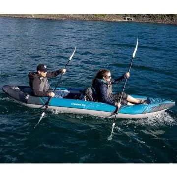 AQUAGLIDE Chinook 120 Inflatable 12' Foot Kayak Kit Packable for Adults Family Friendly Pet Adaptable 1 or 2 Riders Blow Up Recreational Kayaking for Angler Fishing Hunting