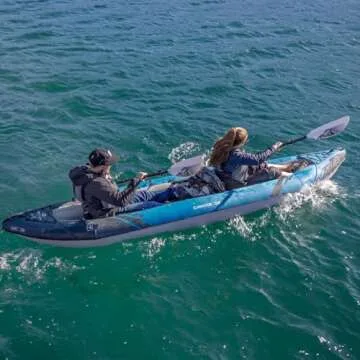 AQUAGLIDE Chinook 120 Inflatable 12' Foot Kayak Kit Packable for Adults Family Friendly Pet Adaptable 1 or 2 Riders Blow Up Recreational Kayaking for Angler Fishing Hunting