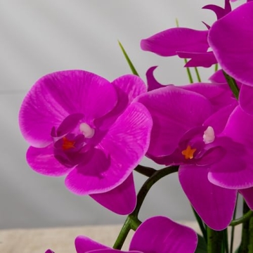 JARELING Artificial Orchids Flowers with Vase for Table Centerpieces, Real Touch Faux White Orchid Phalaenopsis in Ceramic Vase for Home Wedding Kitchen Decoration (Gold Vase, Purple)