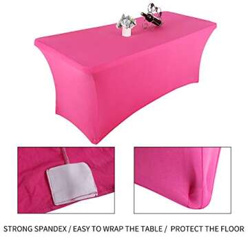 Yetomey Rectangular Fitted Spandex Tablecloths - Hot Pink, 6FT for Parties, Weddings & More