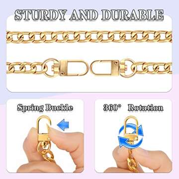 Gondiane 2Pcs Flat Purse Chain Strap Crossbody Bag Replacement Strap with Metal Buckles(31.5 Inches/80cm, Gold)