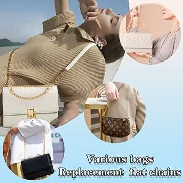 Gondiane 2Pcs Flat Purse Chain Strap Crossbody Bag Replacement Strap with Metal Buckles(31.5 Inches/80cm, Gold)