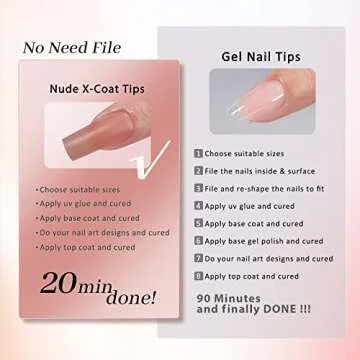 Gel Nail Kit - BTArtbox Soft Gel Nail Tips and Glue Gel Kit, 2 in 1 X-coat Tips with Tip Primer Base, 150pcs Long Square Nails Fake Nails with Gel Nail Glue Top Coat Nail Extension Kit, Brown