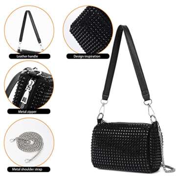 HHMYDX Crystal Rhinestone messenger bag women's banquet bag chain net handbag women's shiny purse suitable for parties and dances (black)