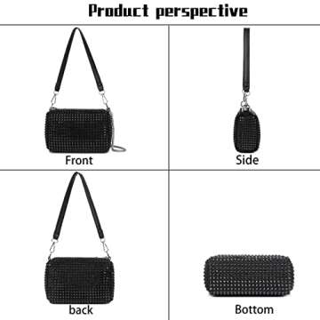 HHMYDX Crystal Rhinestone messenger bag women's banquet bag chain net handbag women's shiny purse suitable for parties and dances (black)