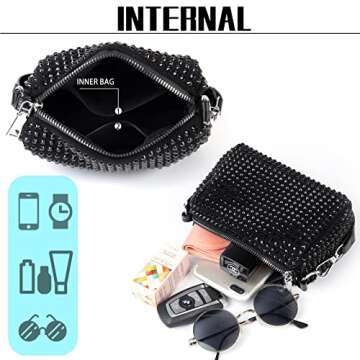 HHMYDX Crystal Rhinestone messenger bag women's banquet bag chain net handbag women's shiny purse suitable for parties and dances (black)