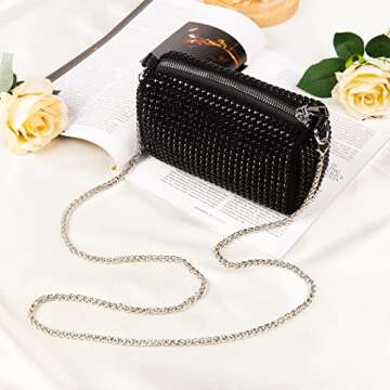 HHMYDX Crystal Rhinestone messenger bag women's banquet bag chain net handbag women's shiny purse suitable for parties and dances (black)