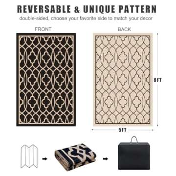 Pendolr 5’x8’ Outdoor Rug Waterproof Carpet Patio Rug Outdoor Plastic Straw Rug Camping Rug Reve...