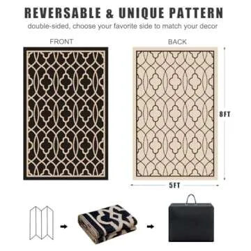 Pendolr 5’x8’ Outdoor Rug Waterproof Carpet Patio Rug Outdoor Plastic Straw Rug Camping Rug Reve...