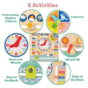 TOOKYLAND Montessori Educational Wooden Learning Toys Kids Daily Calendar My Calendar Clock Wooden Toys Gifts for Toddler Kids Age 3+