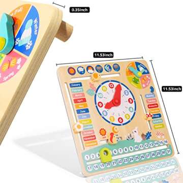 TOOKYLAND Montessori Educational Wooden Learning Toys Kids Daily Calendar My Calendar Clock Wooden Toys Gifts for Toddler Kids Age 3+