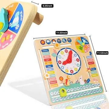 TOOKYLAND Montessori Educational Wooden Learning Toys Kids Daily Calendar My Calendar Clock Wooden Toys Gifts for Toddler Kids Age 3+