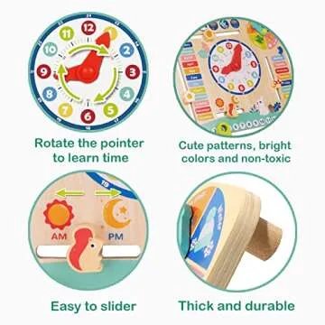 TOOKYLAND Montessori Educational Wooden Learning Toys Kids Daily Calendar My Calendar Clock Wooden Toys Gifts for Toddler Kids Age 3+
