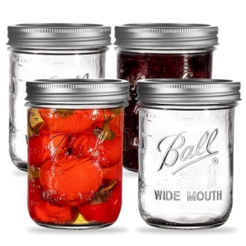 Wide Mouth Mason Jars 16 oz. (12 Pack) - Pint Size Jars with Airtight Lids and Bands for Canning, Fe...