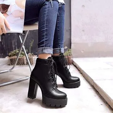 SO SIMPOK Women's Lace Up Goth Platform Ankle Boots