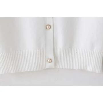 SMILING PINKER Little Girls Crewneck Cardigans Button Knitted Uniform Sweaters Solid Long Sleeves(7-8 Years,White)