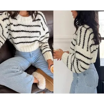 URKITTY Cropped Striped Sweater for Stylish Comfort