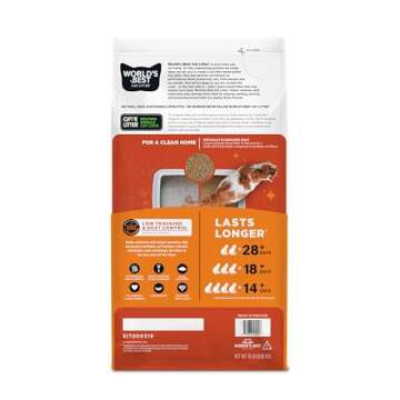 WORLD'S BEST CAT LITTER Low Tracking & Dust Control Multiple Cat Unscented 15-Pounds - Natural Ingredients, Quick Clumping, Flushable & Made in USA - Long-Lasting Odor Control & Easy Scooping