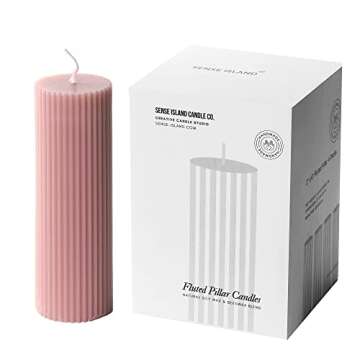 Ribbed Pillar Candles 2x6'' Tall Fluted Column Modern Home Décor Soy Wax Handmade Unscented (4 Packs, Pink Taupe), Aesthetic Decorative Textured Candle Set