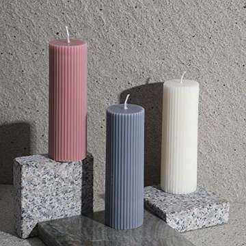 Ribbed Pillar Candles 2x6'' Tall Fluted Column Modern Home Décor Soy Wax Handmade Unscented (4 Packs, Pink Taupe), Aesthetic Decorative Textured Candle Set