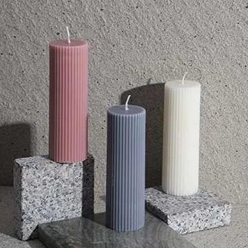 Ribbed Pillar Candles 2x6'' Tall Fluted Column Modern Home Décor Soy Wax Handmade Unscented (4 Packs, Pink Taupe), Aesthetic Decorative Textured Candle Set