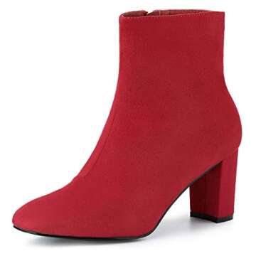Allegra K Women’s Chunky Heel Red Ankle Boots for Style