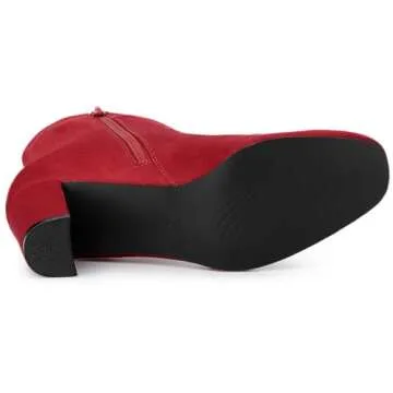 Allegra K Women’s Chunky Heel Red Ankle Boots for Style