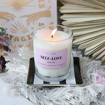My Lumina Self-Love Aromatherapy Candle w/Rose Quartz Crystal Inside -Natural Heart Chakra Energy to Attract Love- Soy Wax Scented Candle for Home Decor Art, Self Care, Spiritual Healing Gift, Women