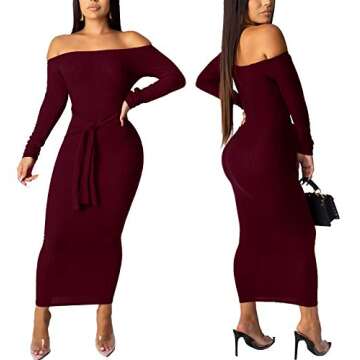SheKiss Women's Long Sleeve Off Shoulder Sweater Dress