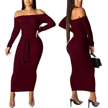 SheKiss Women's Long Sleeve Off Shoulder Sweater Dress