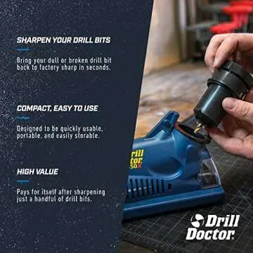 Drill Doctor DD350X Drill Bit Sharpener - 3/32" to 1/2" - Electric Sharpener - High Speed & Portable - for Steel, Masonry, Carbide & Tin-Coated Bits