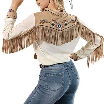 JOHN MOON Women's Embroidered Western Long Sleeve Buttons Down Shirts Collared Retro Casual Blouses Shirts