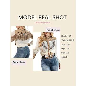 JOHN MOON Women's Embroidered Western Long Sleeve Buttons Down Shirts Collared Retro Casual Blouses Shirts