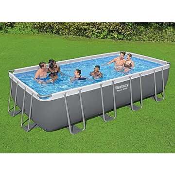 Bestway Power Steel 18' x 9' x 48" Rectangular Metal Frame Above Ground Swimming Pool Set with 1,500 GPH Filter Pump, Ladder, and Pool Cover