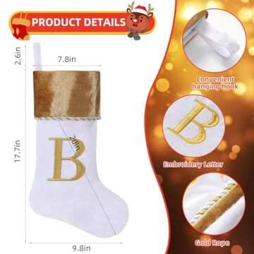 Yehnois Personalized Gold & White Velvet Christmas Stocking,Initial Monogram Christmas Stocking,Gold...