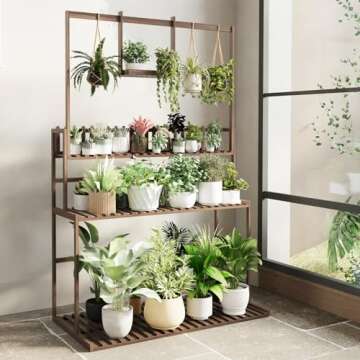 COPREE Bamboo Hanging Plant Stand Planter Shelves Flower Pot Organizer Rack Folding Display Shelving Plants Shelf Unit Holder